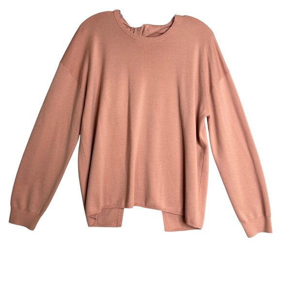 Theory Twist Back Sweater Womens M Dark Gardenia Pink Merino Wool Preppy - Picture 1 of 8